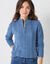Pull col montant zippé, maille torsadée (bleu jean)