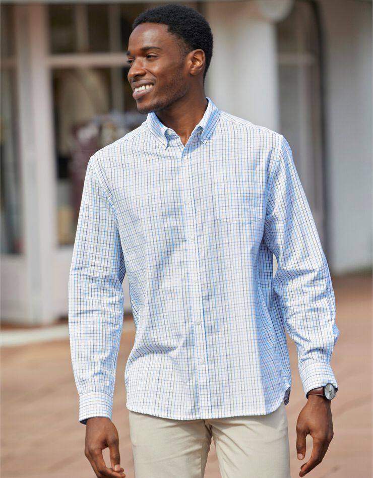 Chemise popeline carreaux manches longues (blanc) Chemise popeline carreaux manches longues (blanc)