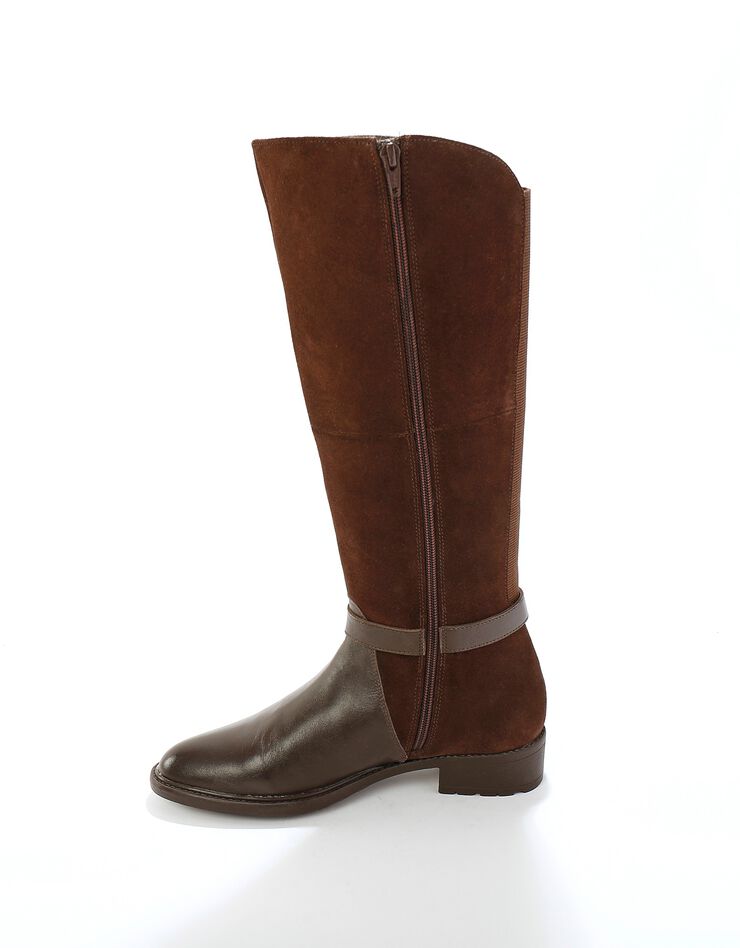 Bottes en cuir bimatière à mollets élastiqués (chocolat) Bottes en cuir bimatière à mollets élastiqués (chocolat)