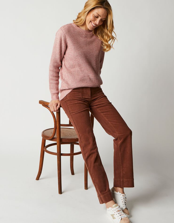 Pull col rond maille anglaise (bois de rose chiné) Pull col rond maille anglaise (bois de rose chiné)