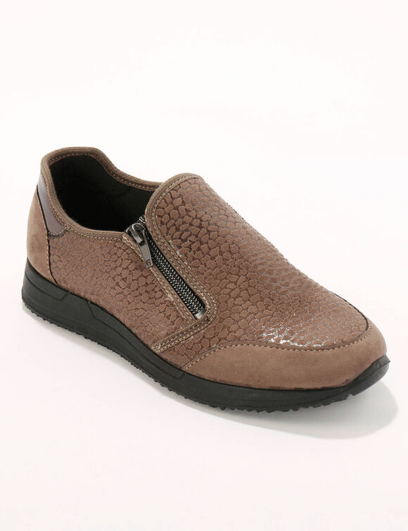 Baskets zipp&eacute;es sp&eacute;cial pieds sensibles en tissu extensible  (taupe)
