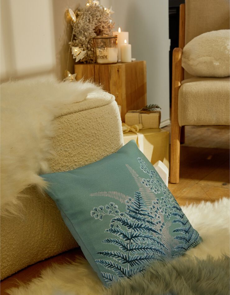 Lot de 2 housses de coussin imprimé végétal (vert)