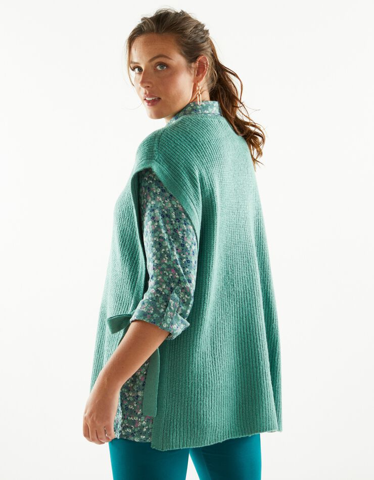 Pull tunique sans manches, maille anglaise toucher mohair (vert)