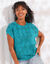 Pull maille crochet, uni (turquoise)