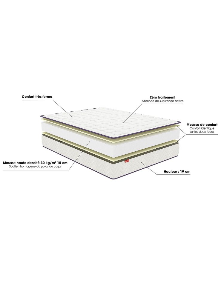 Matelas mousse Mérinos 19 cm confort très ferme (blanc)