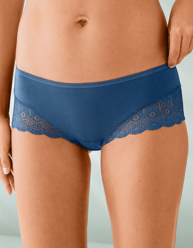 Shorty uni coton stretch et dentelle - lot de 3 (bleu + marine + vert) Shorty uni coton stretch et dentelle - lot de 3 (bleu + marine + vert)