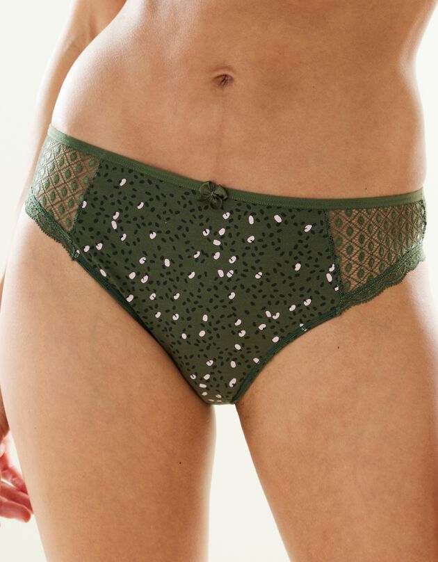 Culotte midi dentelle coton uni et imprimé tachiste Tropea - lot de 4 (kaki + tilleul)