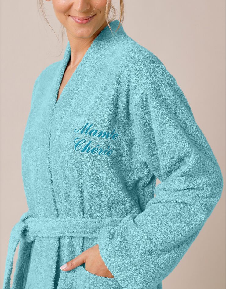 Peignoir mixte adulte uni coton éponge bouclette col kimono personnalisé (vert d'eau) Peignoir mixte adulte uni coton éponge bouclette col kimono personnalisé (vert d'eau)