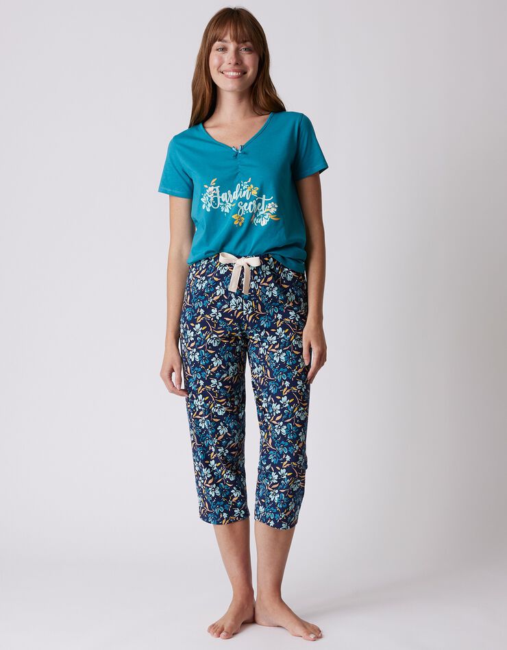 Pantalon court pyjama imprimé floral (marine)