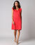 Robe courte col V unie, &agrave; mancherons volant&eacute;s (rouge)