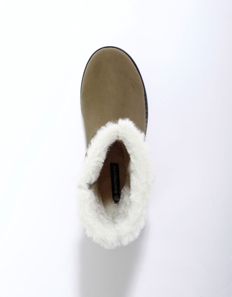 Bottines fourrées zippées à col fausse fourrure et boucle (kaki)
