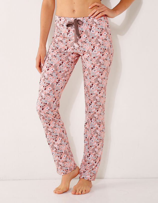 Pantalon imprimé fleuri - jersey coton (rose)