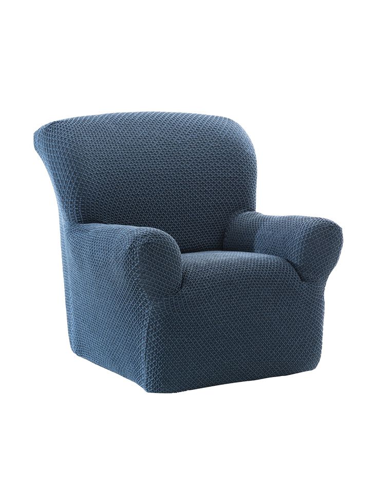 Housse texturée bi-extensible spéciale canapé fauteuil à accoudoirs (bleu)