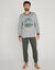 Pyjama pantalon jersey, col V contrast&eacute; (kaki / gris chin&eacute;)