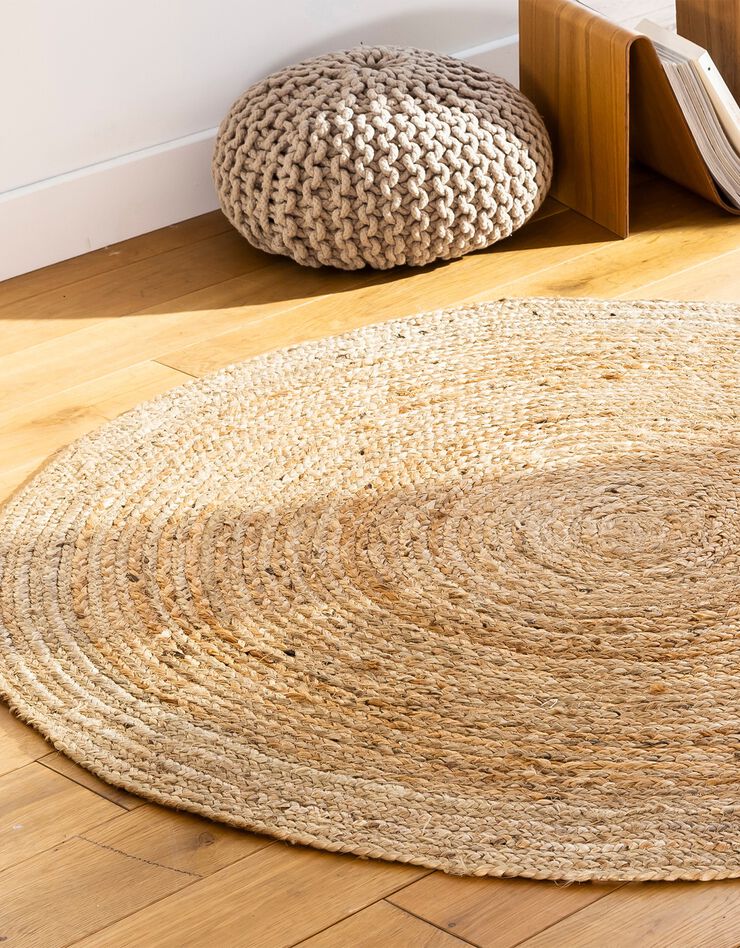 Tapis rond uni en jute (beige) Tapis rond uni en jute (beige)