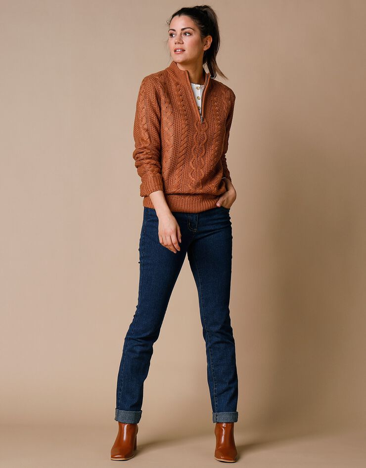 Pull col montant zippé maille torsadée toucher cachemire (noisette) Pull col montant zippé maille torsadée toucher cachemire (noisette)