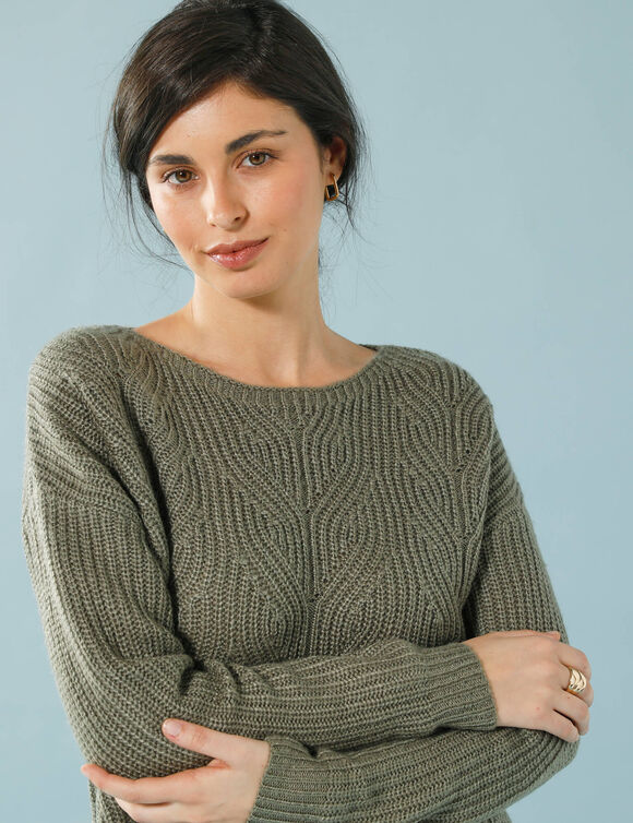 Pull spécial petites, maille perlée (kaki)