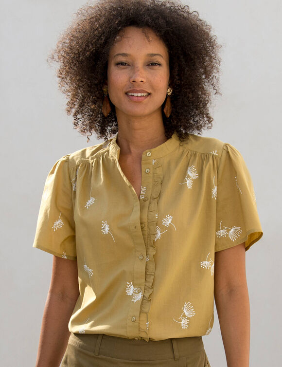 Chemisier manches courtes col officier, imprimé (vert olive)