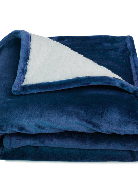 Couverture double face polaire et sherpa (marine)