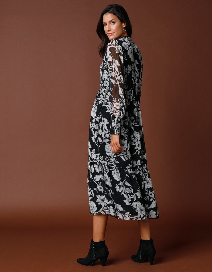 Robe imprimée à volants (noir / écru) Robe imprimée à volants (noir / écru)