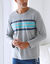 Tee-shirt pyjama manches longues rayures  (gris / aqua)