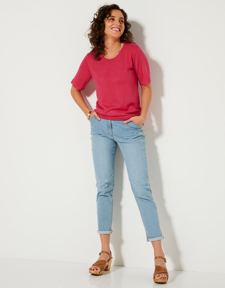 Pull uni manches courtes toucher cachemire (rose fuchsia) Pull uni manches courtes toucher cachemire (rose fuchsia)