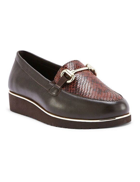 Mocassins compens&eacute;s cuir largeur confort (marron)