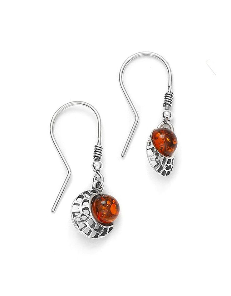 Boucles d'oreilles pendantes ajourées ambre et argent (ambre)