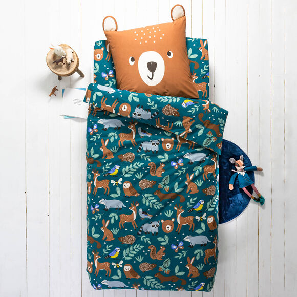 Linge de lit enfant &agrave; motifs Ourson en coton biologique(**) 57 fils/cm&sup2; (vert)