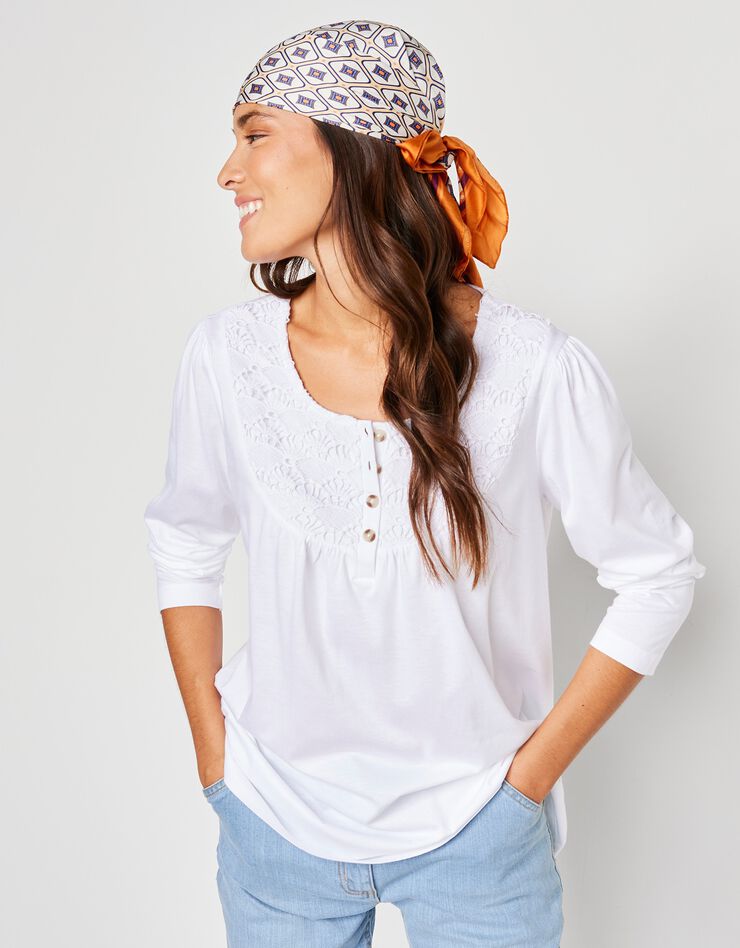 Tee-shirt macramé manches longues (blanc) Tee-shirt macramé manches longues (blanc)