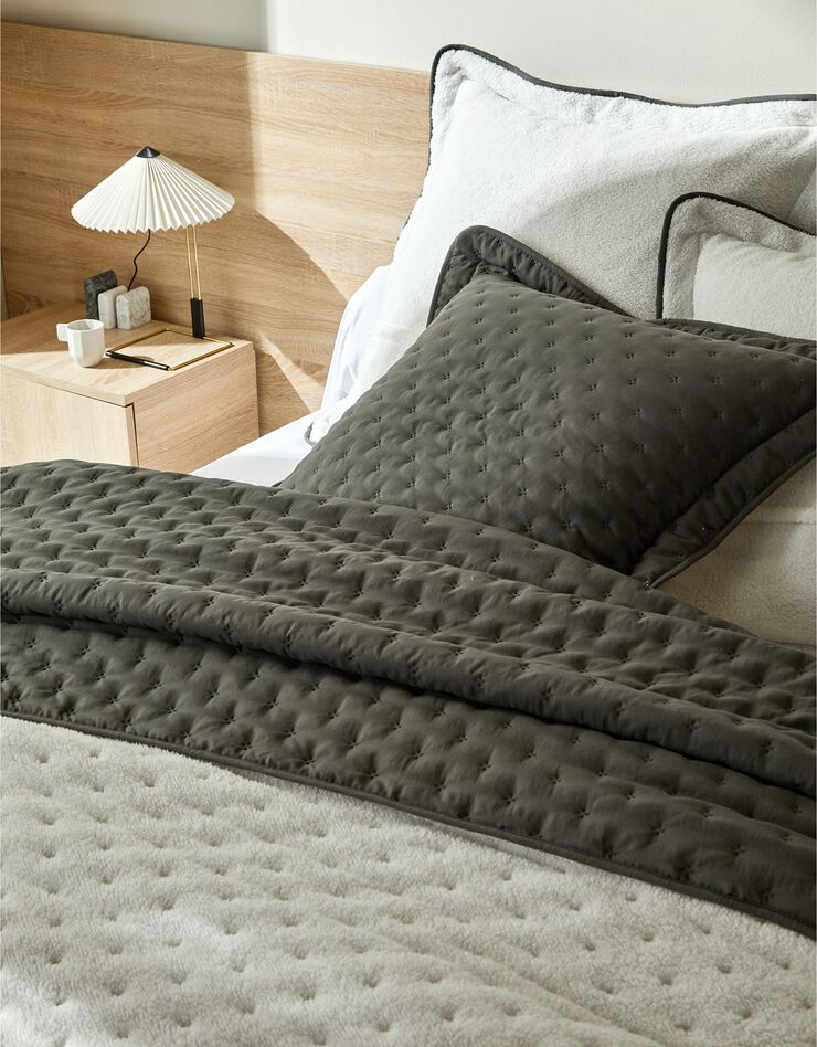 Couvre-lit réversible microfibre matelassée/sherpa (anthracite)