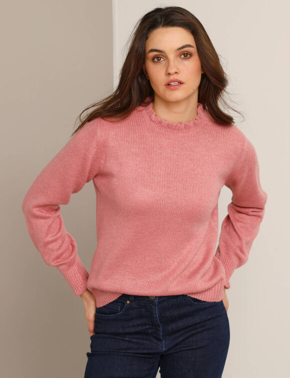 Pull col montant, finition frisotti (rose chiné)