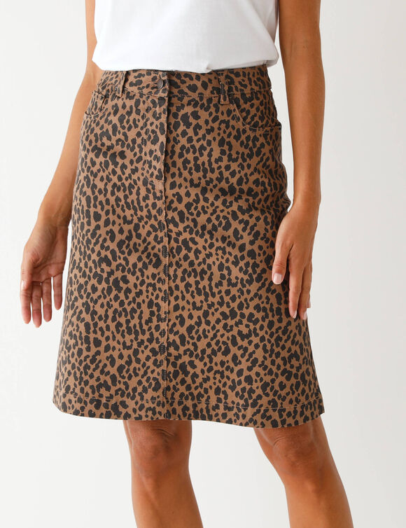 Jupe &eacute;vas&eacute;e, imprim&eacute; l&eacute;opard (taupe / noir)