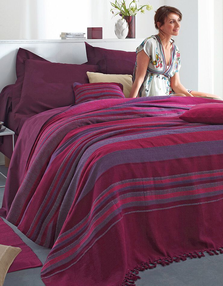 Plaid jeté multicolore coton tissage artisanal (prune) Plaid jeté multicolore coton tissage artisanal (prune)