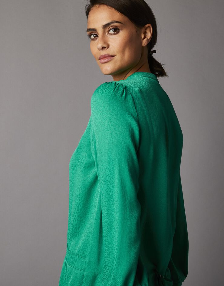 Robe courte en jacquard satiné, manches 7/8ème blousantes (vert)