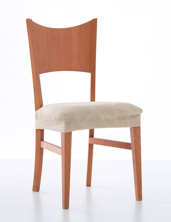 Housse extensible motif jacquard "serpentins" sp&eacute;ciale assise de chaise - lot de 2 (beige)