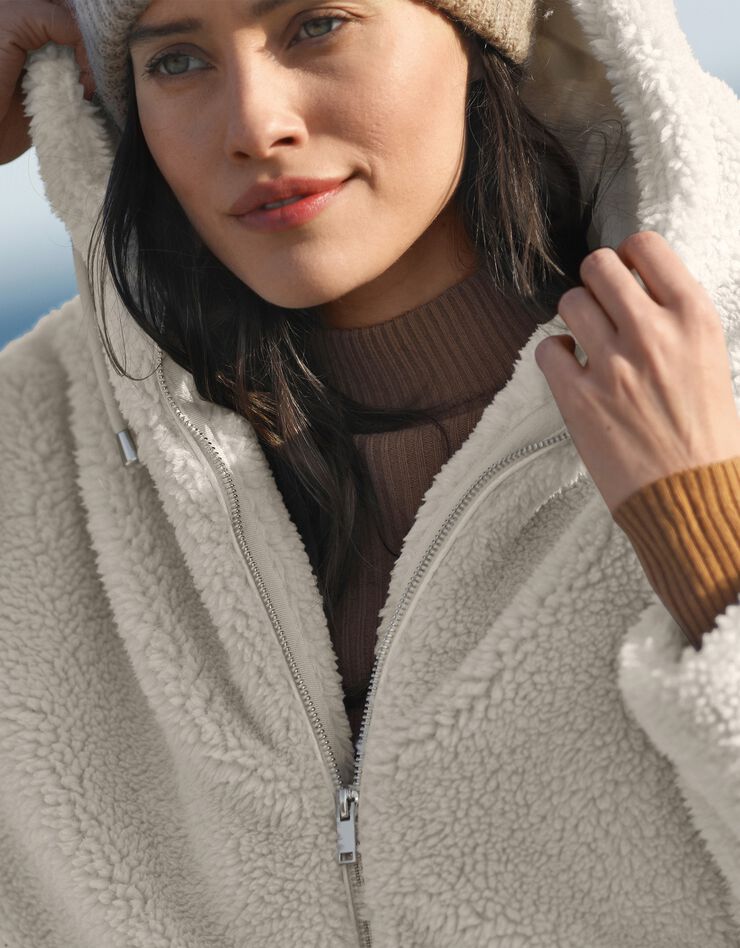 Manteau bouclette à capuche zippé (naturel) Manteau bouclette à capuche zippé (naturel)