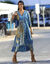 Robe longue imprimée, crépon (bleu / aqua)