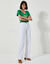 Pantalon twill coupe large taille haute, stature moyenne (blanc)