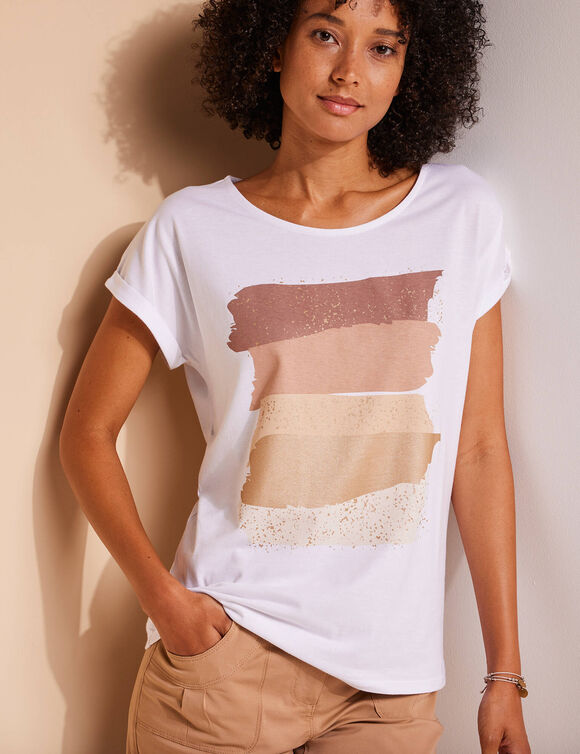 T-shirt boite imprimé "arty", maille jersey (sable)