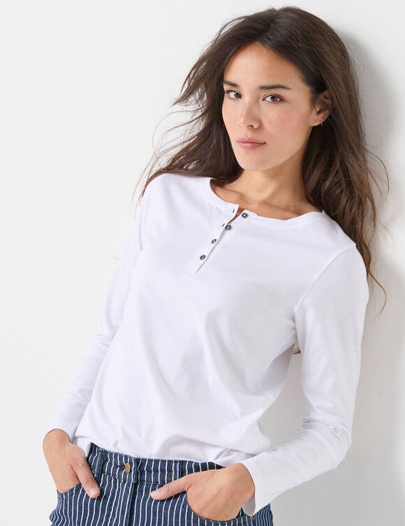 T-shirt col tunisien manches longues (blanc)