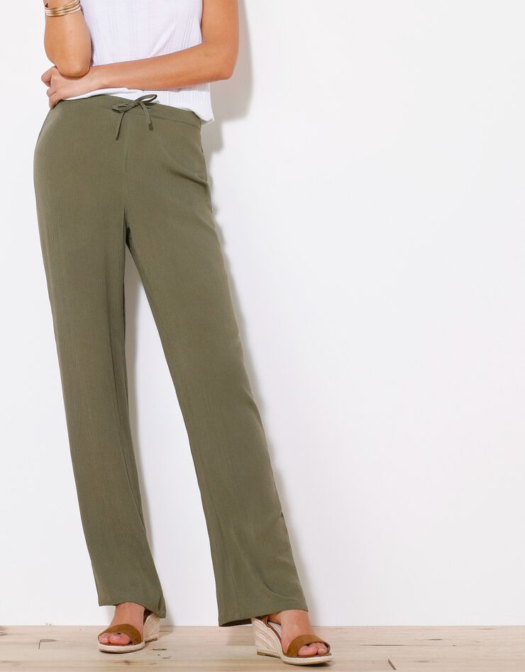 Pantalon droit crépon uni (kaki) Pantalon droit crépon uni (kaki)