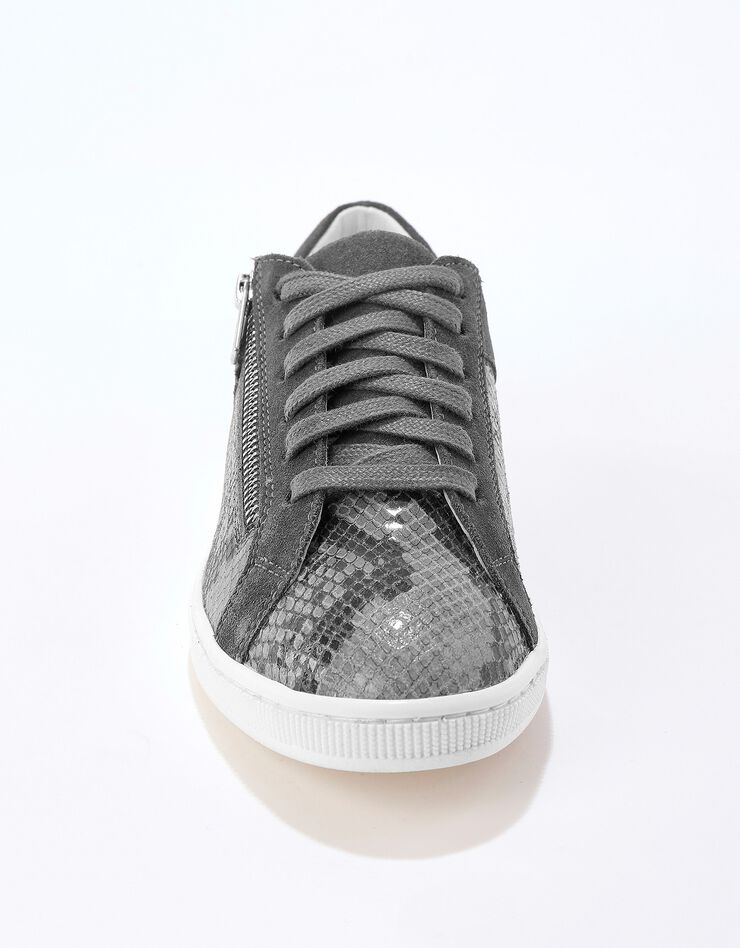 Basket zippée en cuir souple effet python - forme basse (gris) Basket zippée en cuir souple effet python - forme basse (gris)