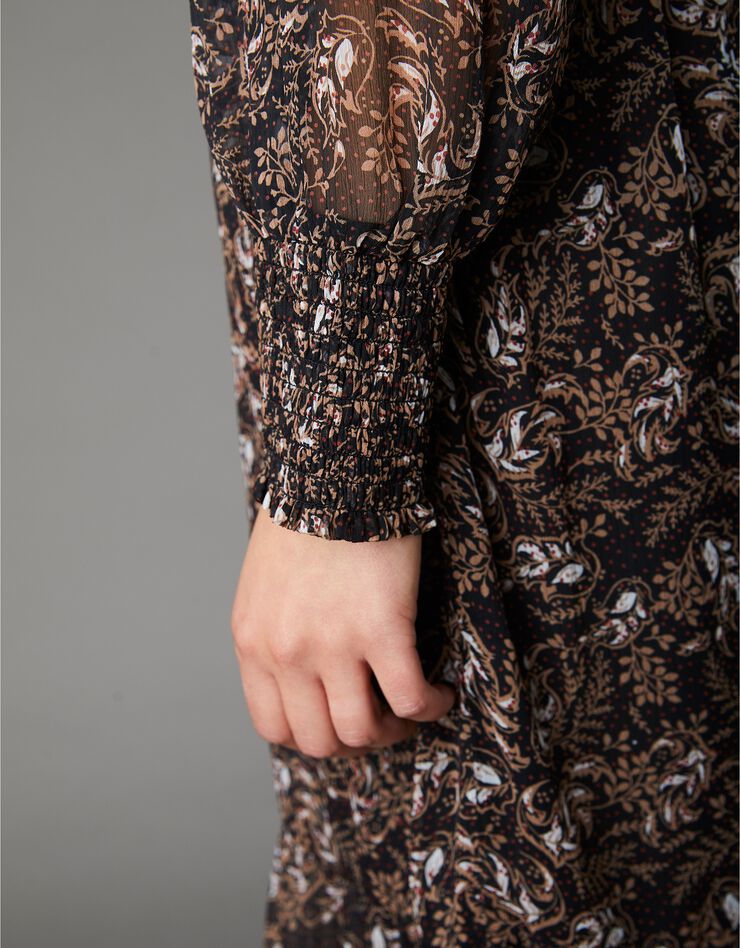 Robe mi-longue volantée imprimée (noir / beige) Robe mi-longue volantée imprimée (noir / beige)
