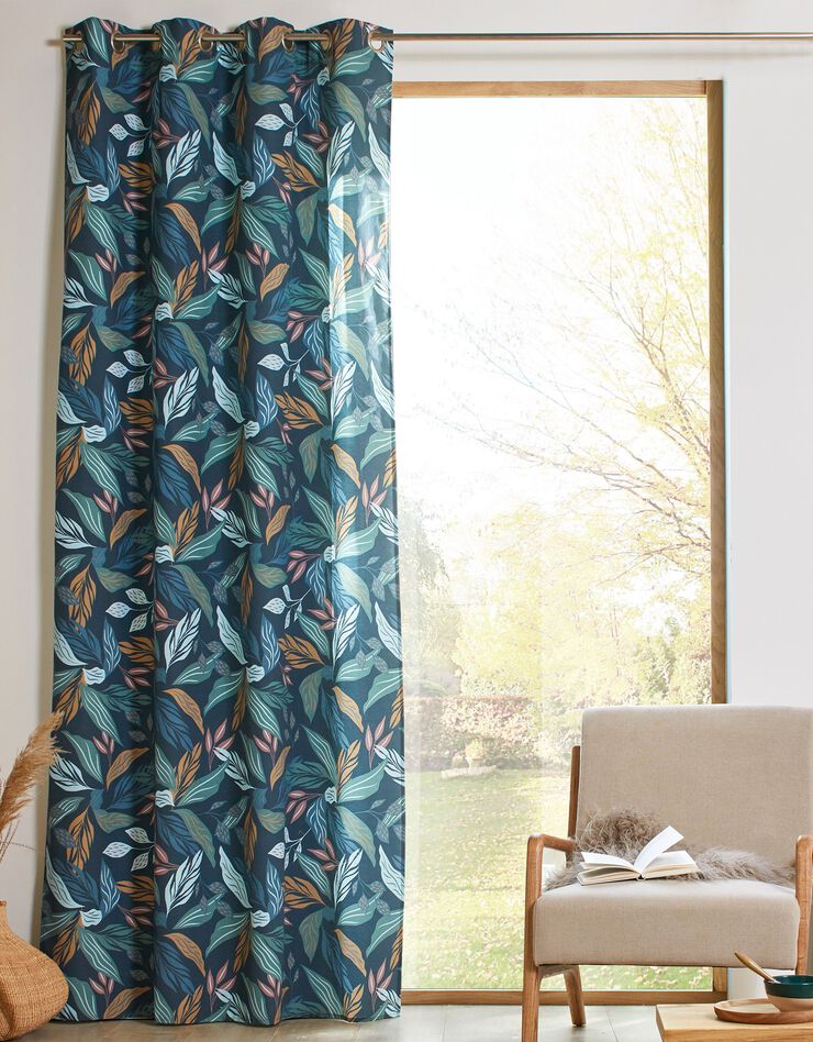 Rideau imprimé végétal à oeillets (bleu paon) Rideau imprimé végétal à oeillets (bleu paon)