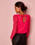 Blouse décolleté festonné dos, manches dentelle (framboise)