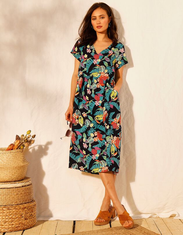 Robe ample en viscose imprimée manches courtes (marine / turquoise) Robe ample en viscose imprimée manches courtes (marine / turquoise)