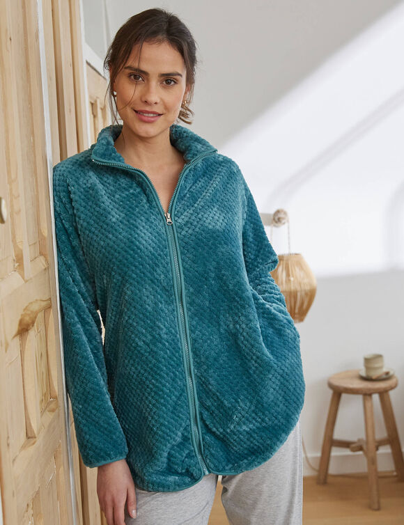 Veste d'intérieur maille polaire zippée  (émeraude)