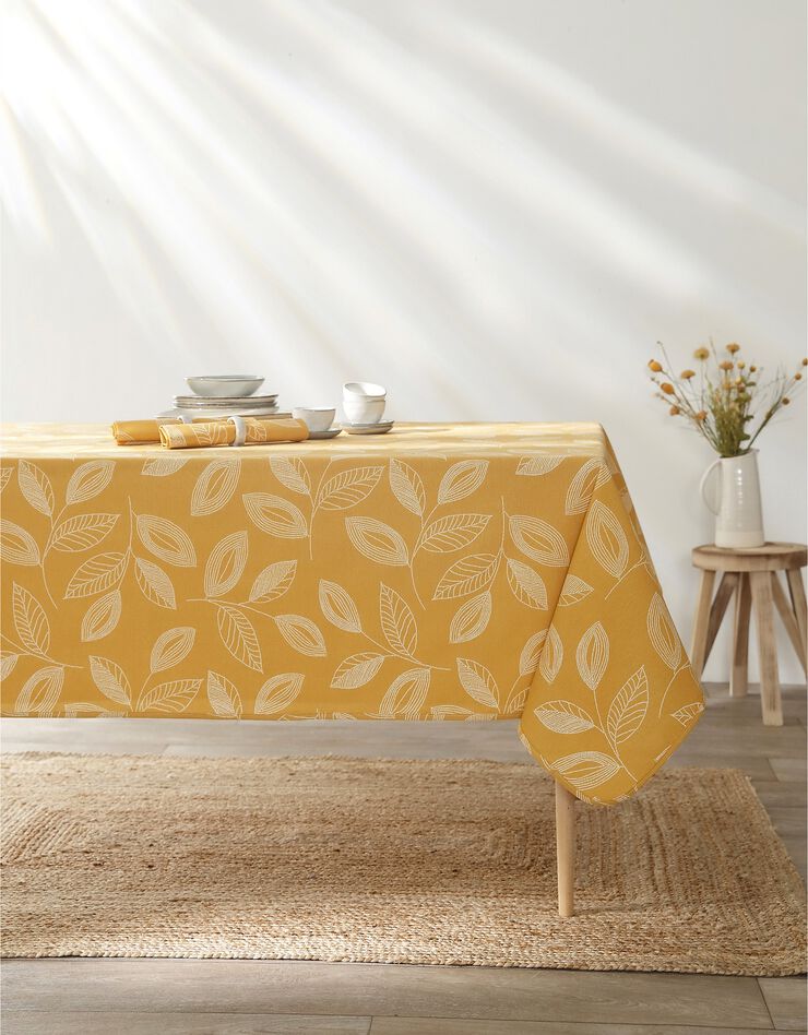 Nappe anti-taches bicolore imprimée feuilles (curry) Nappe anti-taches bicolore imprimée feuilles (curry)