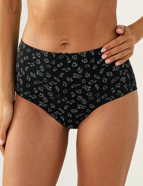 Culotte coton forme maxi  motifs "chats" -  Lot de 4 (noir / blanc)